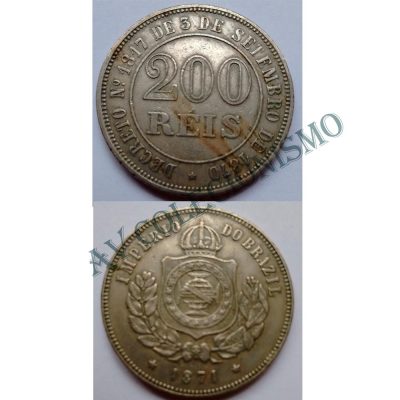 MNI 023 - Moeda 200 réis - Níquel - 1871 - SOB