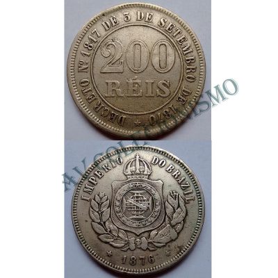 MNI 026 - Moeda 200 réis - Níquel - 1876 - SOB