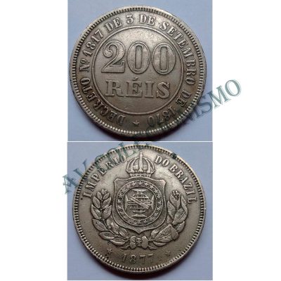 MNI 027 - Moeda 200 réis - Níquel - 1877 - SOB