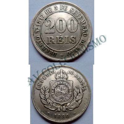 MNI 029 - Moeda 200 réis - Níquel - 1880 - SOB