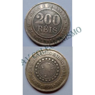 MNI 038 - Moeda 200 réis - Níquel - 1894 - SOB