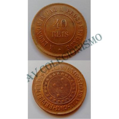 MBZ 827 - Moeda 40 Réis - Bronze - 1909 - SOB/FC