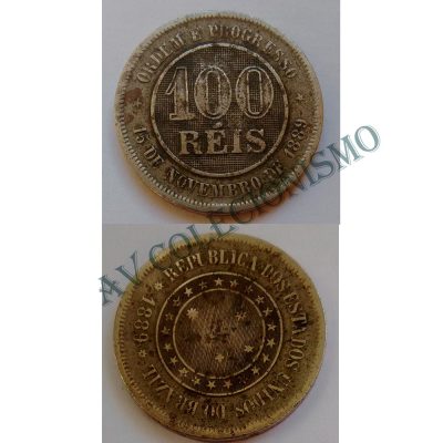 MNI 045A - Moeda 100 réis - Níquel - 1889 - Reverso Horizontal - MBC