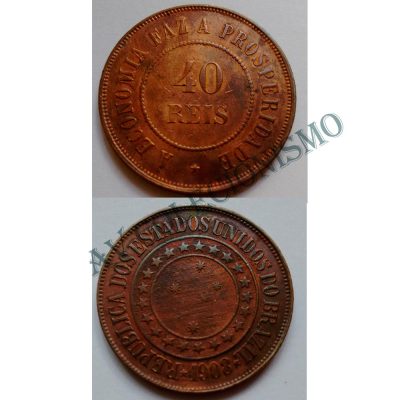 MBZ 826 - Moeda 40 Réis - Bronze - 1908 - SOB/FC