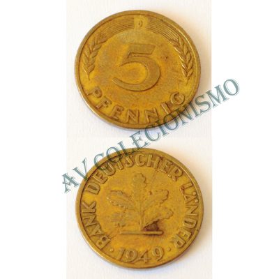 Moeda Alemanha - GFR- Km102 - 5 Pfennig - 1949J