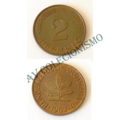 Moeda Alemanha - GFR - Km106 - 2 Pfennig - 1962G