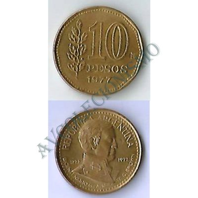 Moeda Argentina - Km074 - 10 Pesos - 1977