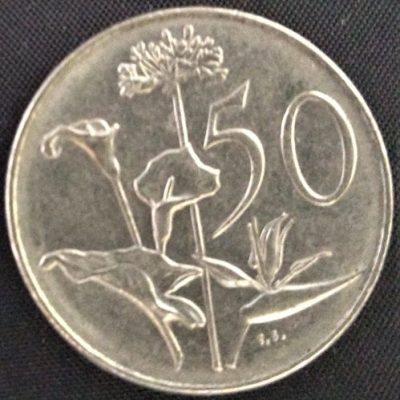 Moeda África do Sul - Km096 - 50 Cents - 1976 - FLORA - NI  - 27,8 mm - 9,5 Gr