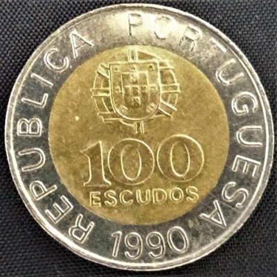 Moeda Portugal - Km645.2 - 100 Escudos - 1990 - Bi-Metalica - 25,1 mm - 8,5 Gr