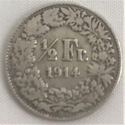 Moeda Suíça - Km023 - 1/2 Franco - 1914 - Prata - 2,50 Gr - 18,20 mm - Ótima Peça
