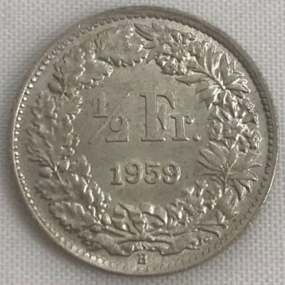 Moeda Suíça - Km023 - 1/2 Franco - 1959 - Prata - 2,50 Gr - 18,20 mm - Excepcional Peça - UNC