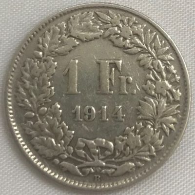 Moeda Suíça - Km024 - 1 Franco - 1914 - Prata - 5,00 Gr - 23,20 mm - Otima Peça