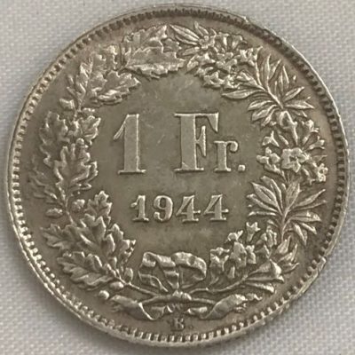 Moeda Suíça - Km024 - 1 Franco - 1944 - Prata - 5,00 Gr - 23,20 mm - Excelente Peça