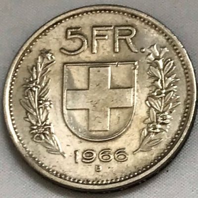 Moeda Suíça - Km040 - 5 Francos - 1966 - Prata - 15,00 Gr - 31,45 mm - Otima Peça