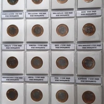 Conjunto - 16 moedas - OLIMPIADAS 2016 - Coin Holder - pasta protetora de acetato com etiquetas