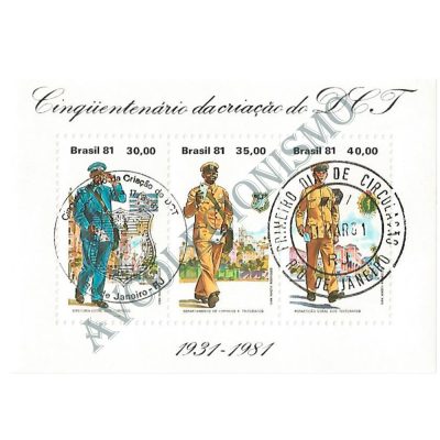 B047 CBC + PD - Bloco Cinquentenário da criação do DCT (Departamento dos Correios e Telégrafos) - 1981