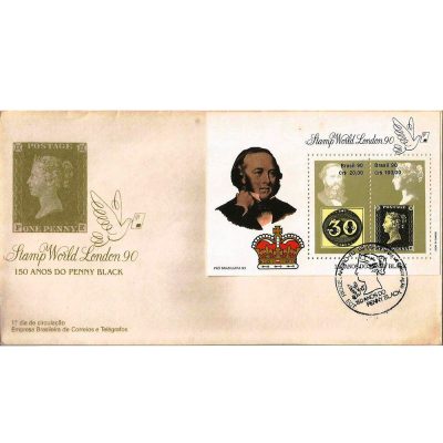 FDC500 - 150 Anos do Primeiro Selo Postal - Bloco - 1990