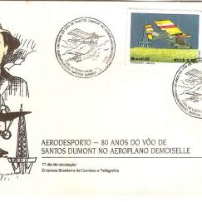 FDC472CPD - Aerodesporto - 80 anos do vôo de Santos Dumont no Aeroplano Demoiselle - 1989