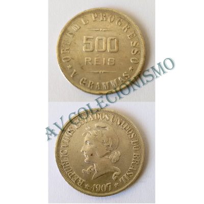 MPR 682 - Moeda 500 réis - Prata - 1907 - MBC - Reis com Acento