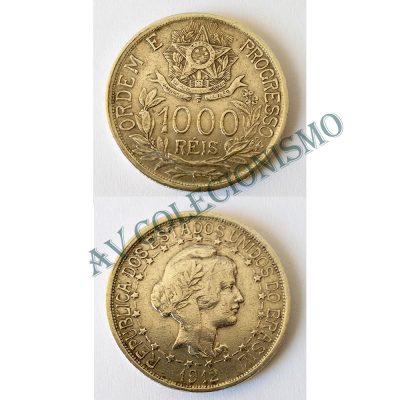 MPR 702 - Moeda 1000 réis - Prata - 1912 - Estela Ligada - MBC