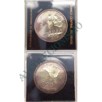 Estojo com Moeda 20 Cruzeiros - Prata - Sesquicentenário da Independência - 1972