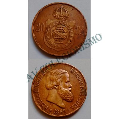 MBZ 788b - Moeda 20 Réis - Bronze - 1869 - MBC - Sem Ponto
