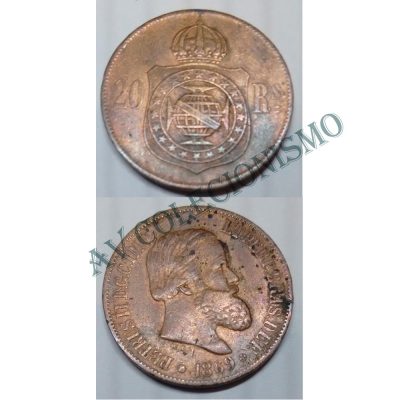 MBZ 788b - Moeda 20 Réis - Bronze - 1869 - SOB - Sem Ponto