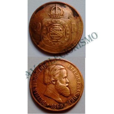 MBZ 788 - Moeda 20 Réis - Bronze - 1869 - MBC - Com Ponto