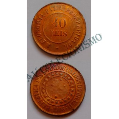 MBZ 826 - Moeda 40 Réis - Bronze - 1908 - MBC