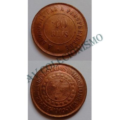 MBZ 827 - Moeda 40 Réis - Bronze - 1909 - MBC