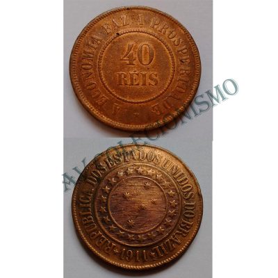 MBZ 829 - Moeda 40 Réis - Bronze - 1911 - MBC