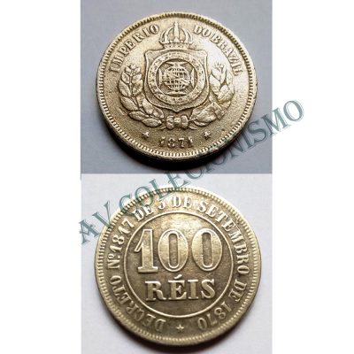 MNI 005 - Moeda 100 réis - Niquel - 1871 - MBC