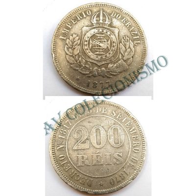 MNI 027 - Moeda 200 réis - Níquel - 1877 - MBC