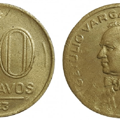 MVM 185 - Moeda 20 centavos - Bronze-Alumínio - 1943 - Getúlio Vargas - SOB