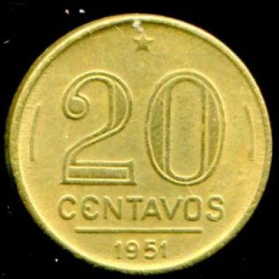 MVM 209 - Moeda 20 centavos - Bronze-Alumínio - 1951 - Ruy Barbosa - SOB