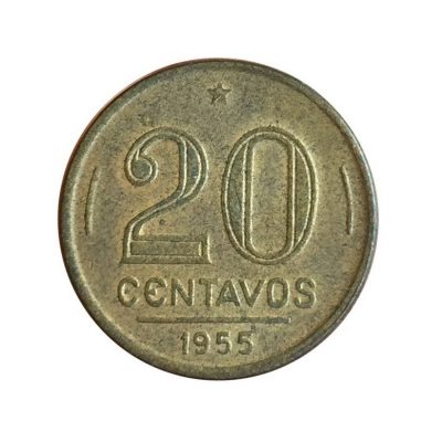 MVM 213 - Moeda 20 centavos - Bronze-Alumínio - 1955 - Ruy Barbosa - SOB