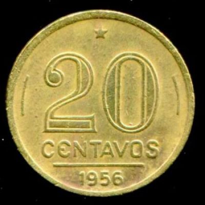 MVM 214 - Moeda 20 centavos - Bronze-Alumínio - 1956 - Ruy Barbosa - SOB