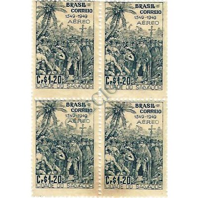 QA0072 - 4º Centenário da Fundação de Salvador - BA - Thomé de Souza e índios - 1949 - MINT