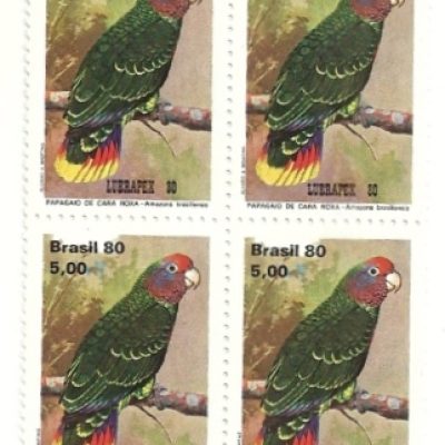 QC1167MINT- Fauna Brasileira Psitacídeos - VII Lubrapex Exposição Luso Brasileira Lisboa, Portugal - Cara Roxo- 1980 -MINT