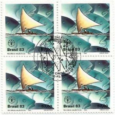 QC1356CBC - 20º Aniversário do Programa Alimentar Mundial - Recursos Haliéuticos - Jangada e Peixes - 1983 - CBC