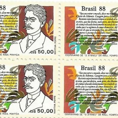QC1601MINT - DIA DO LIVRO CENTENÁRIO DE ´´O ATENEU´´ DE RAUL POMPÉIA E DE ´´POESIAS´´ DE OLAVO BILAC (1865-1918) - 1988 - CBC
