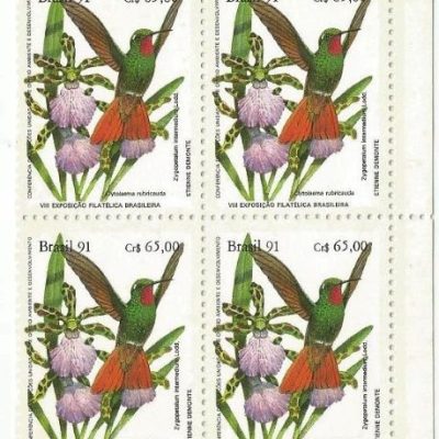QC1756MINT - BRAPEX 91 - VIII EXPOSIÇÃO FILATÉLICA BRASILEIRA - VITÓRIA/ES - PRESERVAÇÃO DA MATA ATLÂNTICA - BEIJA-FLORES E ORQUÍDEAS- 1991 - MINT