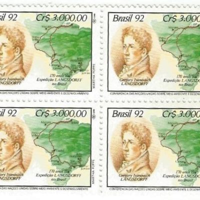 QC1797MINT - 170 ANOS DA EXPEDIÇÃO LANGSDORFF NO BRASIL (1821-1829) - CONFERÊNCIA DAS NAÇÕES UNIDAS SOBRE MEIO AMBIENTE E DESENVOLVIMENTO - 1992 - MINT